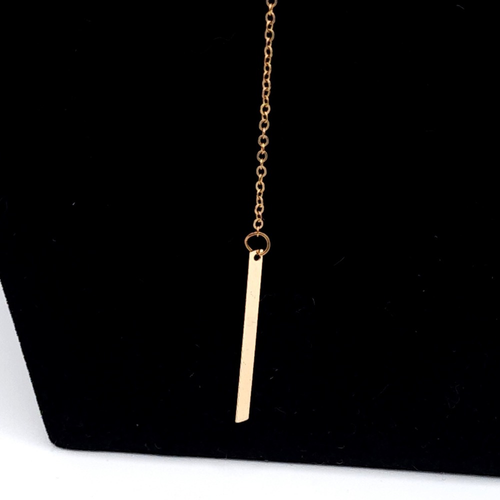 Gold Tone Lariat Necklace Circle Bar Minimalist Pendant - Picture 3 of 4